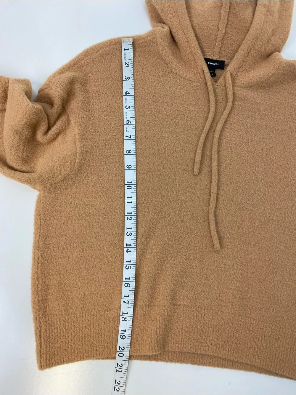 Express Women's Camel Knit Hooded Pullover